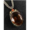 Image 2 : Vintage Huge Amber Color Glass Pendant w/ Chain Necklace