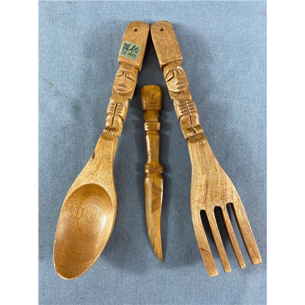 Made In Hawaii Wood Carved Salad Set & Letter Opener