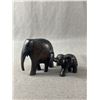 Image 2 : Vintage Wood Carved Elephant Décor Lot- 6" x 3 3/4" x 1.5") Trinket Box & 2 Elephant Figures (2" & 3