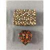 Image 1 : Very Old Trinket Boxes -2.5" x 1.5" Layered Semi-Precious Stones Metal Heart & 4.5" x 3.5" x 1.5" Ra