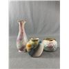 Image 1 : 2 Cherish Porcelain Pieces Made In Sorrento B.C.(6.5" H Vase & 2.5" H Bowl) & 1 Signed 3" H Vase