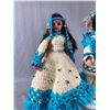 Image 2 : 2 Vintage "First Nations" Dolls On Stands w/ Hand Crafted Knitted Outfits Approx. 15"H