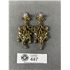 Image 2 : Beautiful Large Pair Of Green Rhinestones Dangle Earrings