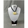 Image 1 : Vintage Hand Carved Bone Pendant w/ Blsck Velvet Chain Necklace