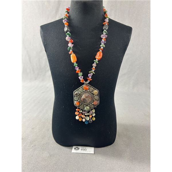 Vintage Huge Pendant Necklace w/ All Agate Stones