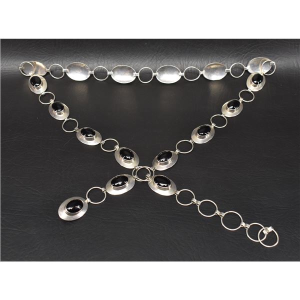 NAVAJO SILVER AND JET CONCHO BELT