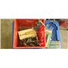 Image 7 : CRATE WITH WELDING CABLE CONNECTORS, BANDING TOOL AND MISC - LOCATED IN GARRAGE