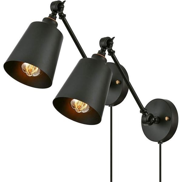 Capslpad Wall Sconces Set of 2 Plug in Swing Arm Wall Lamp Fixture with On Off Switch Rustic Adjusta