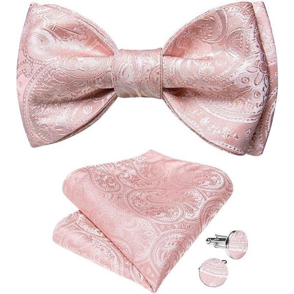 DiBanGu 3Pcs Self Tied Bow Ties for Men Silk Bow Tie and Pocket Square Cufflinks Set