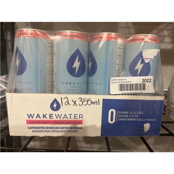 CASE LOT- Wake Water Grapefruit Caffeinated Sparking Water Beverage 12x355mL