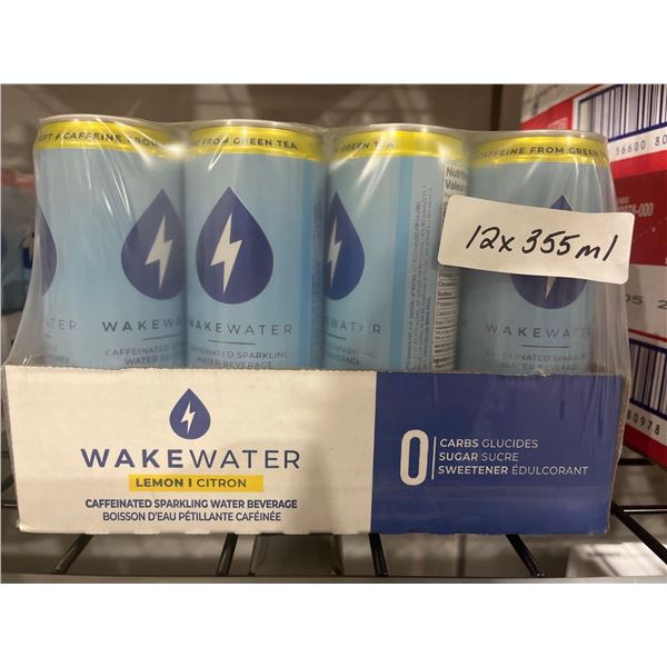 CASE LOT- Wake Water Lemon Caffeinated Sparking Water Beverage 12x355mL