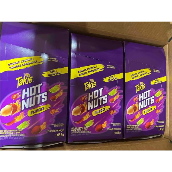 CASE LOT-  Takis Hot Nuts Fuego Hot Chili Pepper and Lime Double Crunch 3x(12x90g)