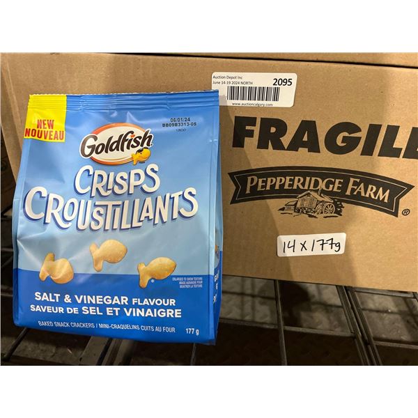 CASE LOT- Goldfish Crisps New Salt and Vinegar Flavor Baked Snack Crackers 14x177g