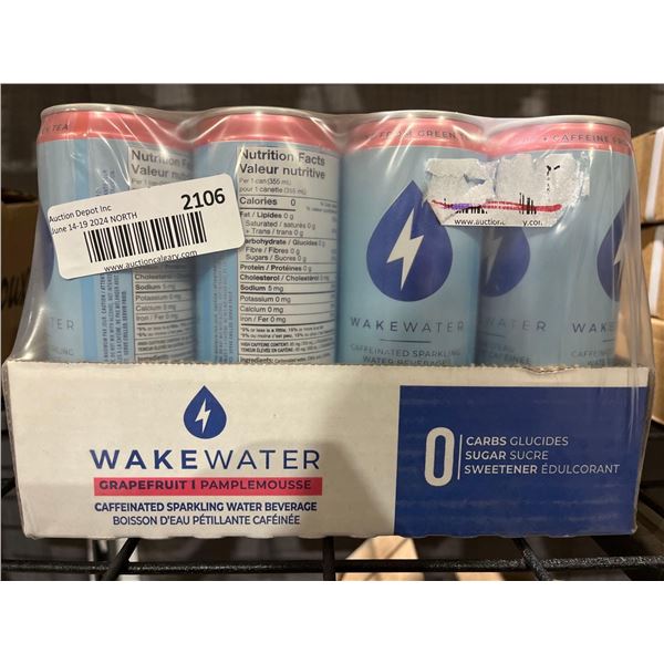 CASE LOT- Wake Water Grapefruit Caffeinated Sparking Water Beverage 12x355mL