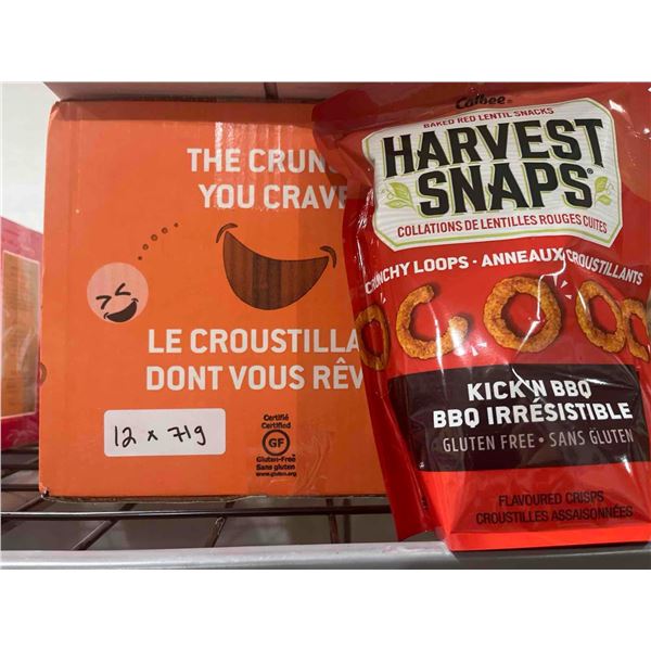 CASE LOT- Harvest Crunch Baked Red Lentil Snacks Crunchy Loops Kick'n BBQ Flavor 12x71g