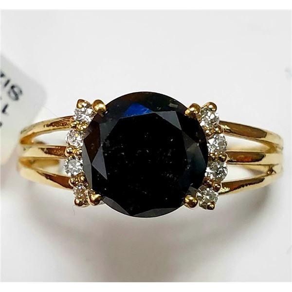 10K Yellow Gold Black Diamond(1.7ct) Natural Diamond(0.1ct) Ring (~Size 6.5) (~weight 2.09g), Made i