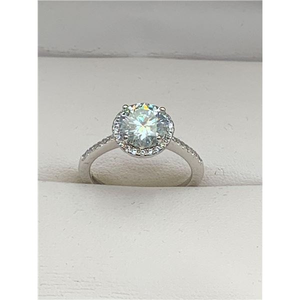 2.00 CT GRA CERTIFIED MOISSANITE VVS D SET IN THE CENTER WITH A ROUND HALO AND MORE SET IN THE SHANK
