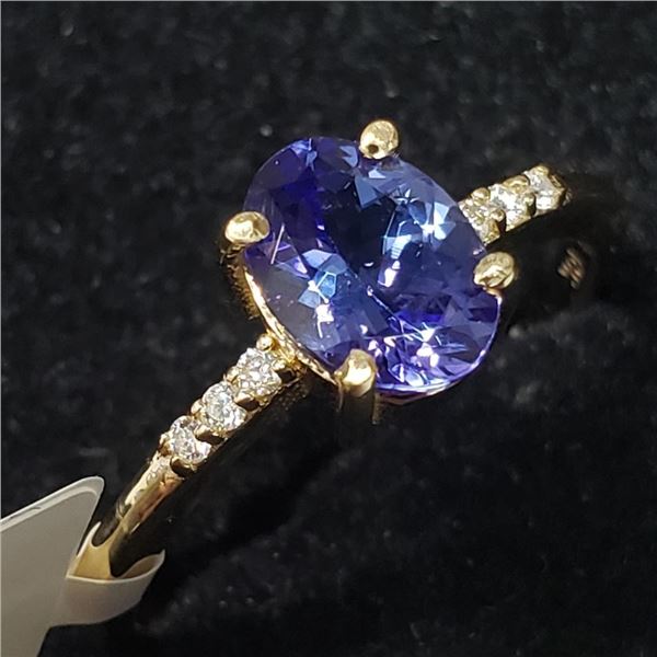 10K Yellow Gold Natural Tanzanite(1ct) Diamond(0.05ct) Ring (~Size 6.5) (~weight 2g), Made in Canada