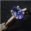 Image 1 : 10K Yellow Gold Natural Tanzanite(1ct) Diamond(0.05ct) Ring (~Size 6.5) (~weight 2g), Made in Canada