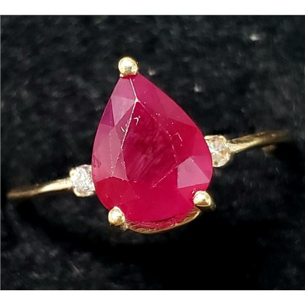 10K Yellow Gold Natural Ruby(1ct) Diamond(0.01ct) Ring (~Size 6.5)(~weight 1.6g), Appraised Retail $