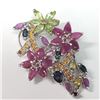 Image 1 : Silver Natural Multi Color Sapphire(12ct) Brooch (~weight 11.92g), Appraised Retail $1350