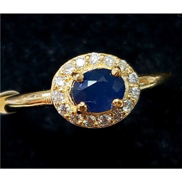 10K Yellow Gold Natural Sapphire(0.4ct) Diamond(0.12ct) Ring (~Size 7) (~weight 2.02g), Made in Cana