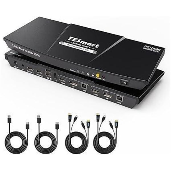 TESmart KVM Switch Dual Monitor DisplayPort + HDMI, Support Extended Display, UHD 4K 60Hz, USB 2.0 D
