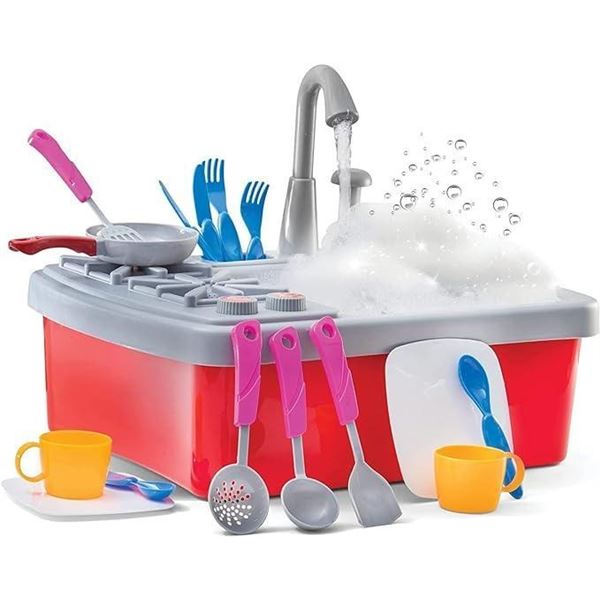 Play22 Kitchen Sink Toy 17 Set - Play Sink Play House Pretend Toy Kitchen Sink with Running Water - 