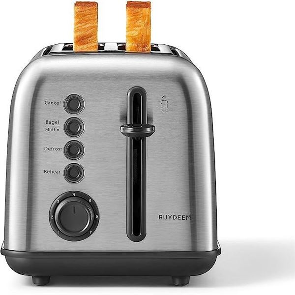 BUYDEEM DT620 2 Slice Toaster, Extra Wide Slots, Retro Stainless Steel with High Lift Lever, Bagel a