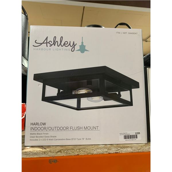 Ashley Harlow Indoor Outdoor Flush Mount Matte Black w/ Clear Beveled Glass Shade