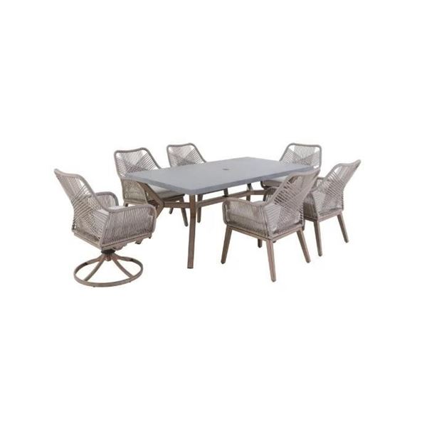 Hampton Bay Luxley 7-Piece Wicker String Dining Set - Beige Finish with Beige Cushions