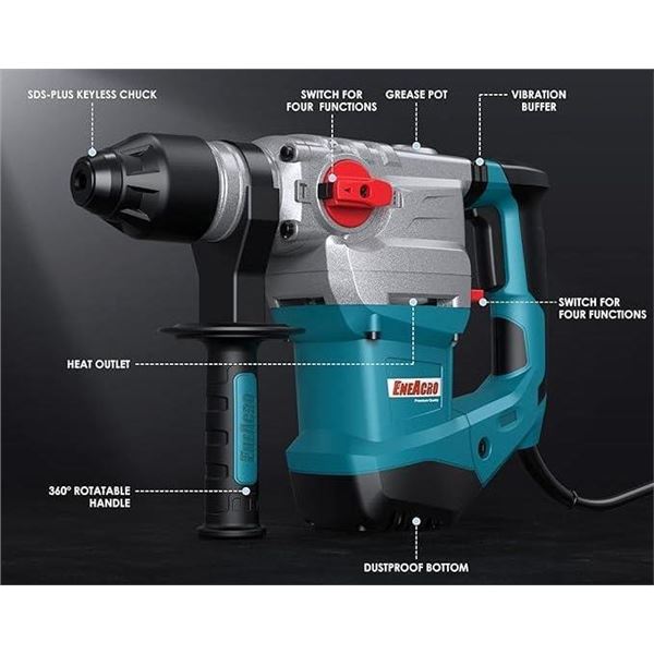 ENEACRO 1-1/4 Inch SDS-Plus 1500W Heavy Duty Rotary Hammer Drill, Safety Clutch 4 Functions with Vib