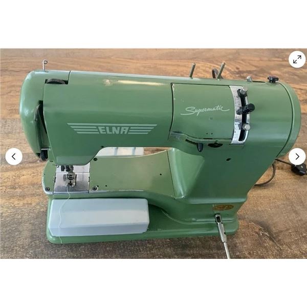 Vintage 1950's Elna Swiss Made Supermatic Sewing Machine With Carrying Case -  Green