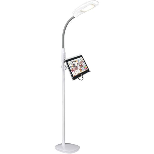 OttLite LED Floor Lamp with USB Port & Tablet Stand – Modern White Design, ClearSun LED Sta