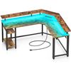 Image 1 : Rolanstar Computer Desk 55.1" with Power Outlets USB Ports & LED Strip,Reversible L Shaped Desk with