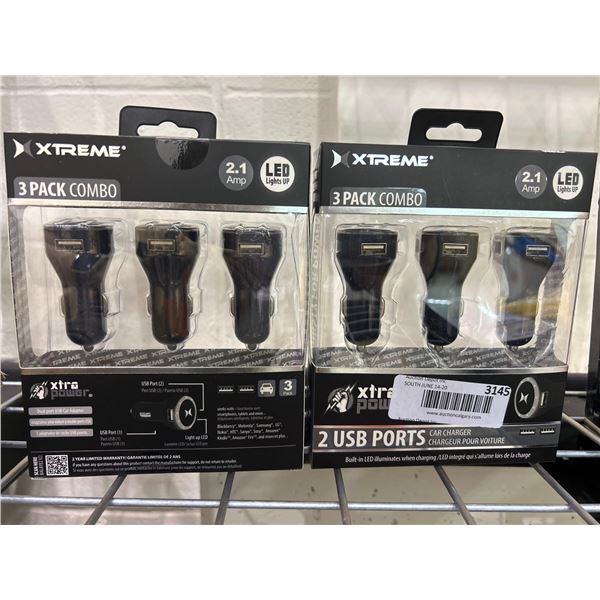 Lot of 2 Xtreme 3 Pack USB Port Car Chargers