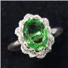 Image 1 : Silver Cubic Zirconia and emerald oval cut cluster Ring
