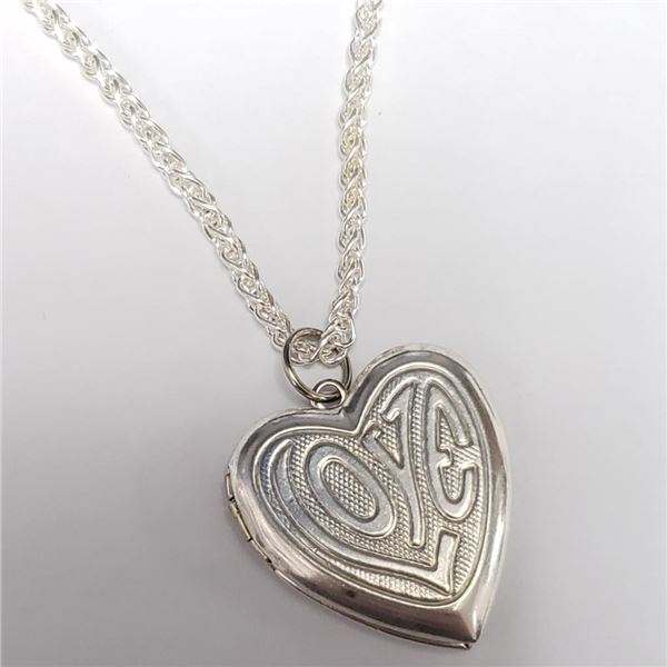 Silver 13.39G Heart Locket 18" Necklace, Suggested Retail Value $150