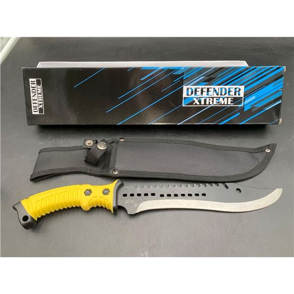 Defender Extreme Yellow Handled 10 Inch Bowie Style Survival Knife with Sheath - NEW in Box