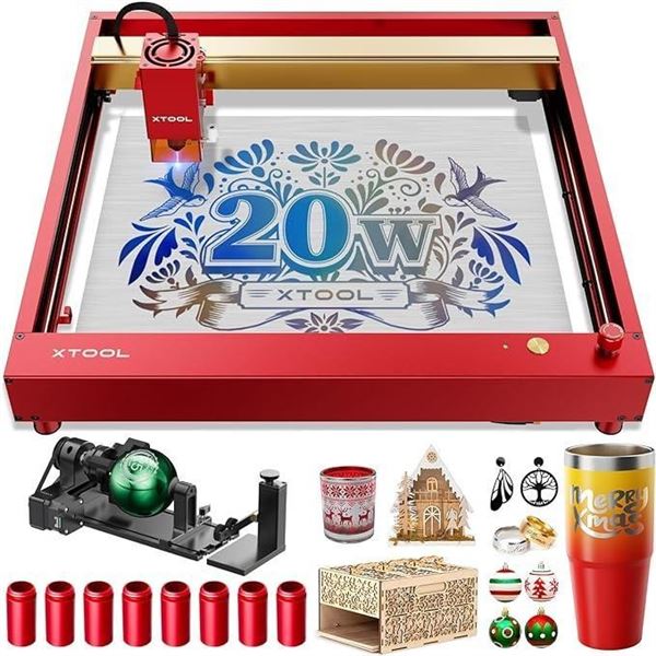 xTool D1 Pro 20W Laser Engraver 4-in-1 Rotary Roller Kit, 120W Laser Cutter, Laser Engraver Machine 