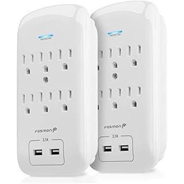 Fosmon 6 Outlet Surge Protector 1200J (2 Pack) with 2.1A Dual USB Ports Charger, Multi Plug Outlet E