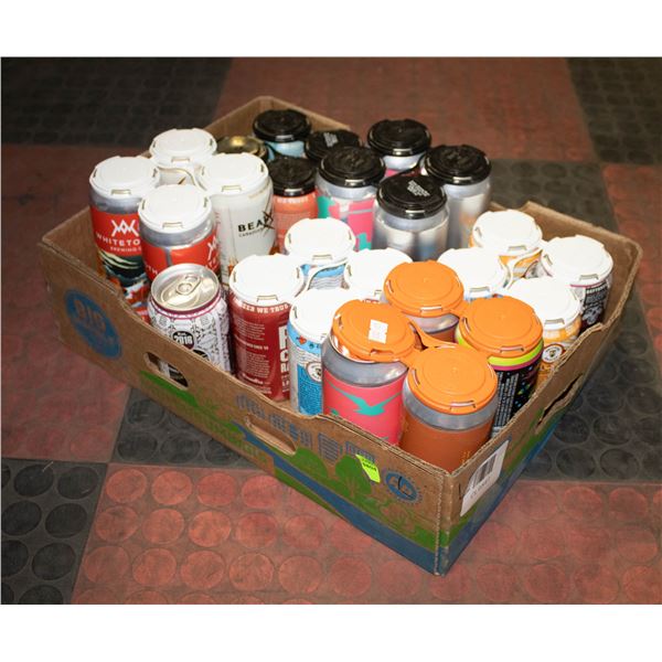 FLAT OF VARIOUS LOOSE CANS OF ALCOHOL, VARIOUS %