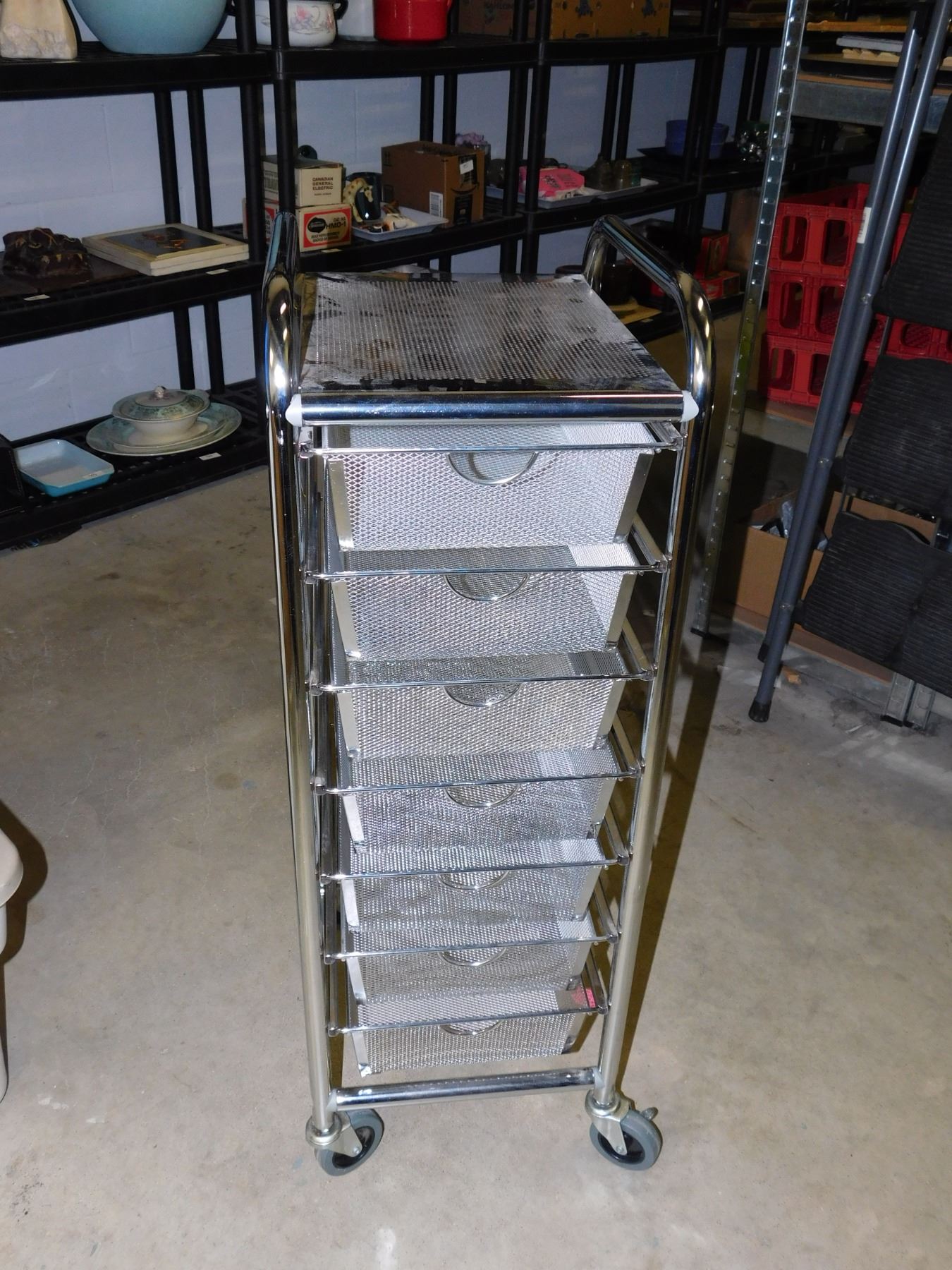 Metal Rolling Storage Rack with 7 Metal Wire Mesh Drawers 3ft x 1ft x 15