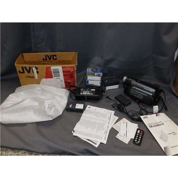JVC GR-AXM510 Compact VHS Camcorder with Battery, Charger, Tapes, Paperwork, Etc
