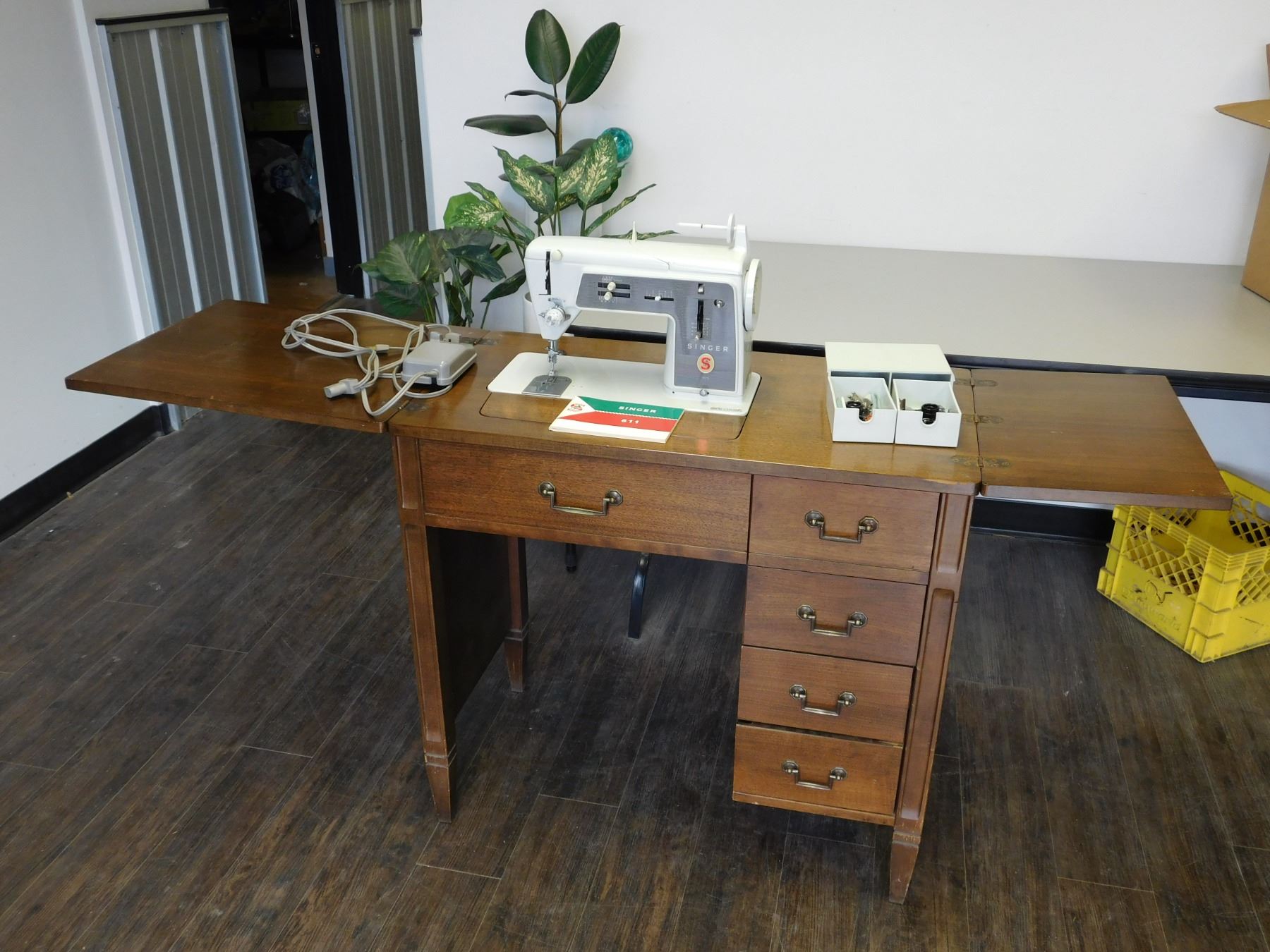 Vintage Solid Walnut Wooden Singer Sewing Machine Table