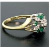 Image 4 : Petite 14k White & Yellow Gold 0.80 ctw Round Diamond Emerald Cluster Dinner Rin