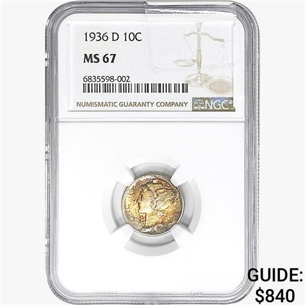 1936-D Mercury Silver Dime NGC MS67
