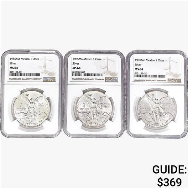 [3] 1985Mo 1oz. Silver Mexicanos Onza NGC MS64