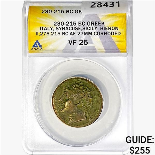 230-215 BC, 275-215 BC Greek Hieron II AE 27MM ANACS VF25