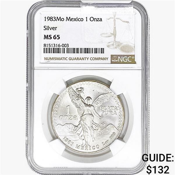 1983Mo 1oz. Silver Mexicanos Onza NGC MS65